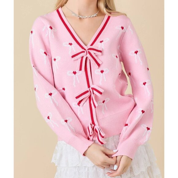 Sweaters - Sweater Knit Cardigan With Ribbon Bow Detail